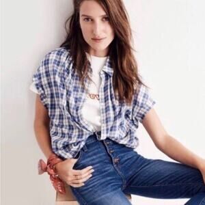 Madewell Central Linus Plaid Shirt Purple Blue size XS and small